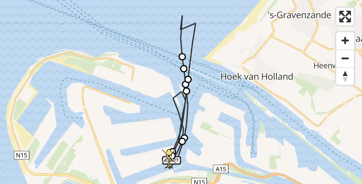 Routekaart van de vlucht: Politiehelikopter naar Maasvlakte, Onyx Centrale Rotterdam