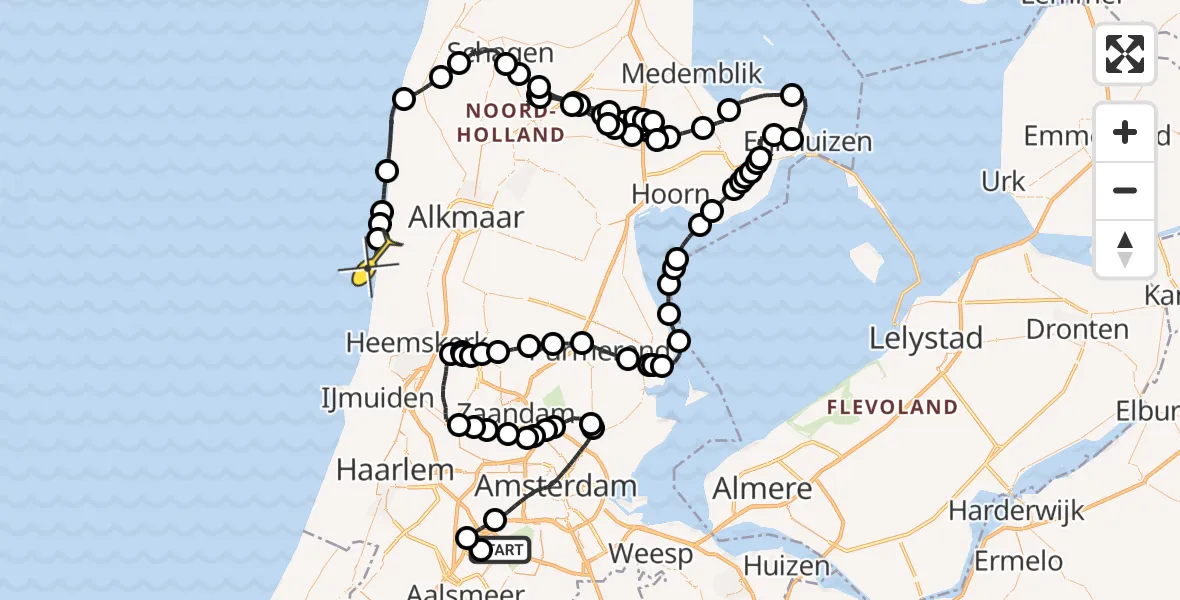 Routekaart van de vlucht: Politieheli naar Egmond-Binnen, Loevesteinse Randweg