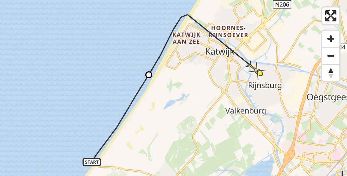 Routekaart van de vlucht: Politieheli naar Rijnsburg, Berkheide