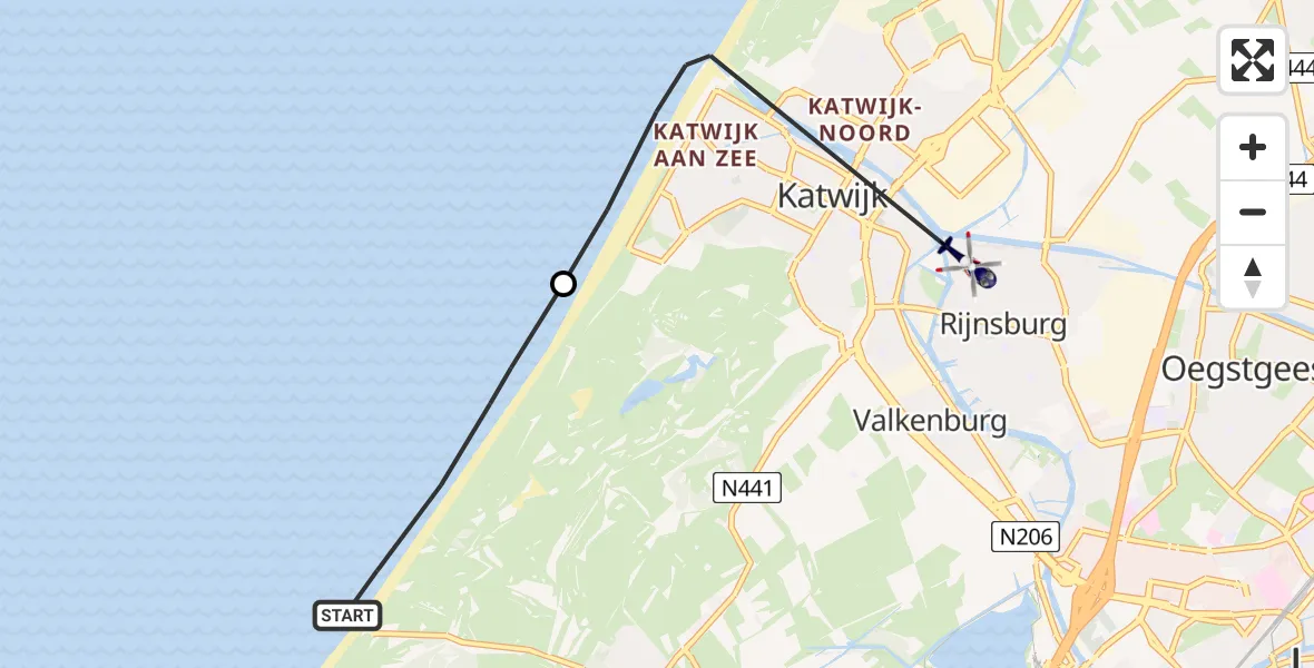Vluchtroute Politiehelikopter Wassenaar - Rijnsburg, 06 juni 2024, 07:59