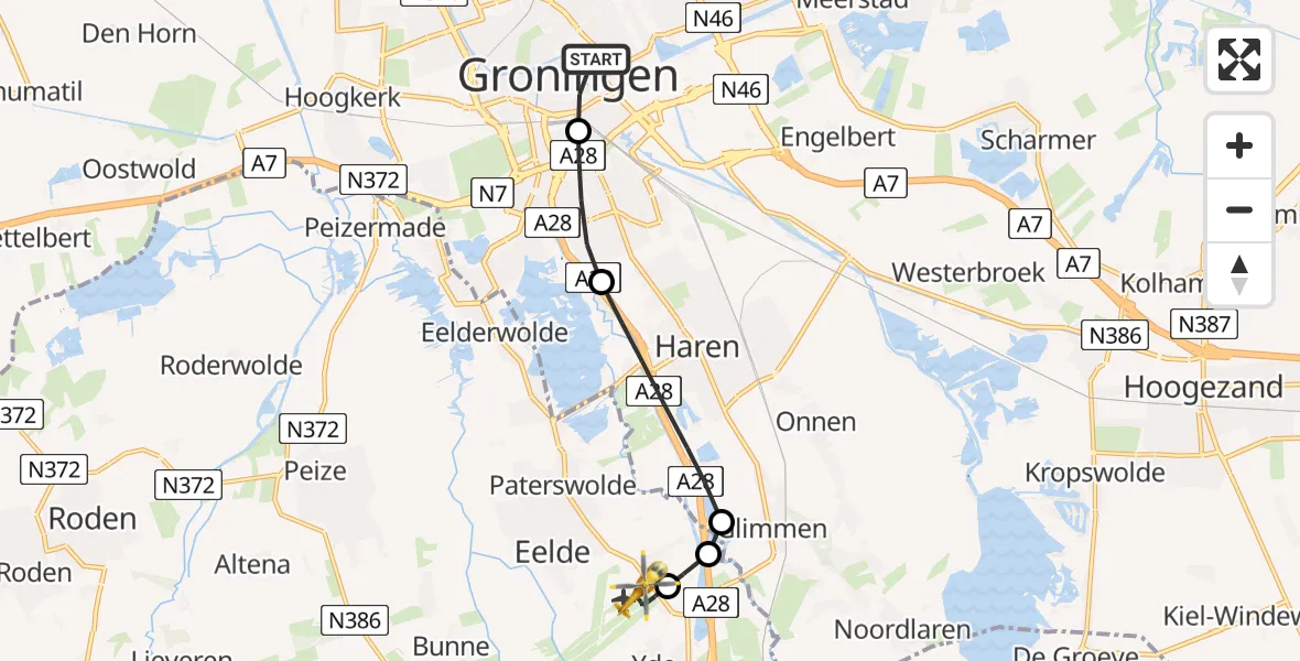 Vluchtroute Traumahelikopter Universitair Medisch Centrum Groningen - Groningen Airport Eelde, 06 juni 2024, 08:30