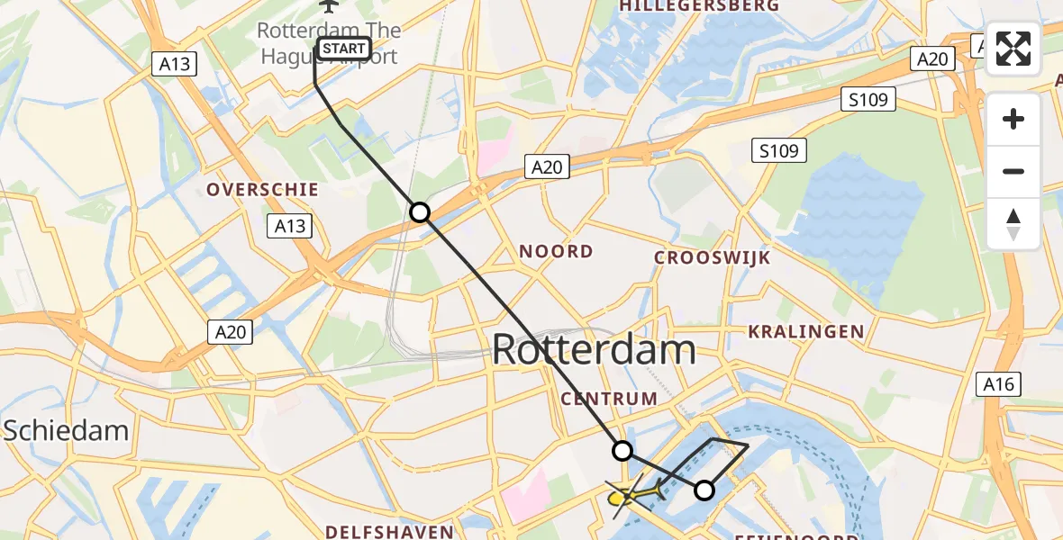 Routekaart van de vlucht: Lifeliner 2 naar Leids Universitair Medisch Centrum (LUMC), Terletpad