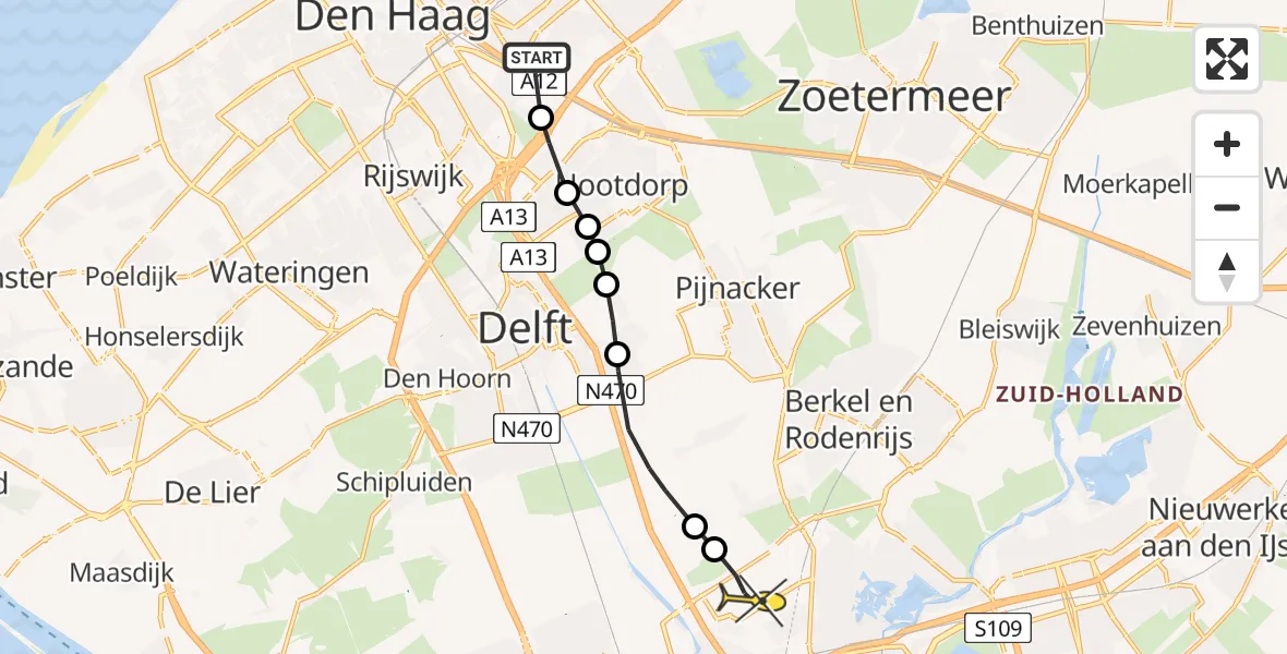 Routekaart van de vlucht: Politieheli naar Rotterdam The Hague Airport, Haaglanden