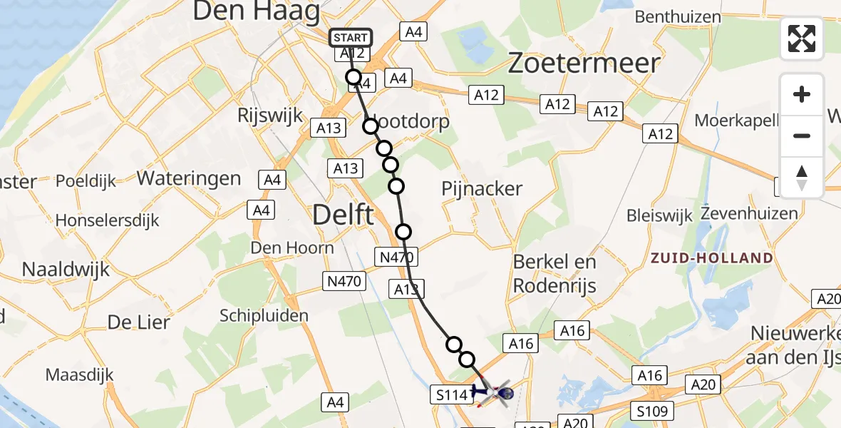 Vluchtroute Politiehelikopter Voorburg - Rotterdam The Hague Airport, 06 juni 2024, 09:49