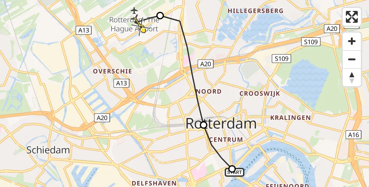 Routekaart van de vlucht: Lifeliner 2 naar Rotterdam The Hague Airport, Jacobusstraat