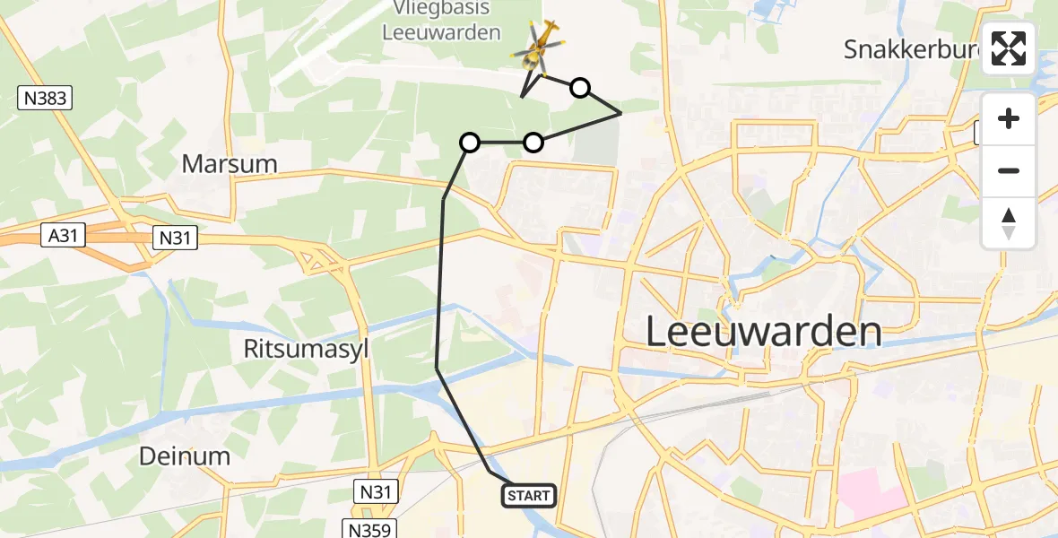Vluchtroute Ambulancehelikopter Leeuwarden - Vliegbasis Leeuwarden, 06 juni 2024, 11:17