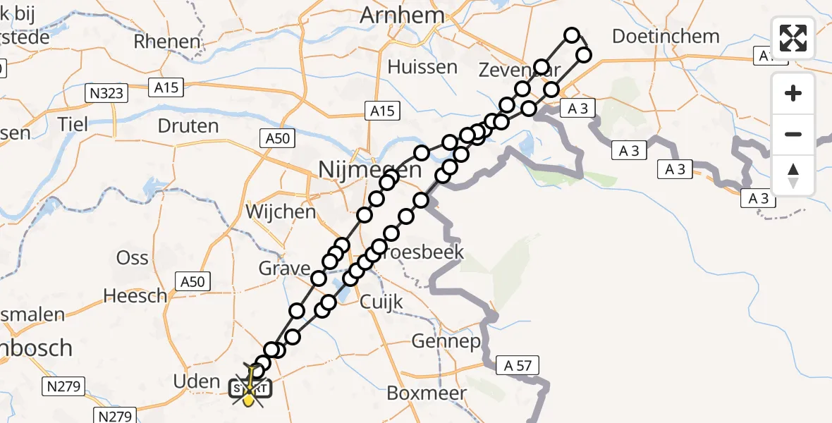 Routekaart van de vlucht: Lifeliner 3 naar Vliegbasis Volkel, Houtvennen