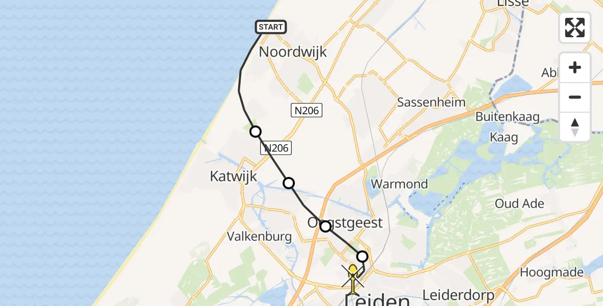 Routekaart van de vlucht: Lifeliner 1 naar Leiden, Koningin Astrid Boulevard