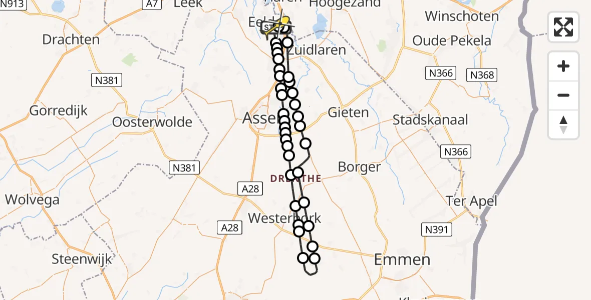 Routekaart van de vlucht: Lifeliner 4 naar Groningen Airport Eelde, Breukenweg