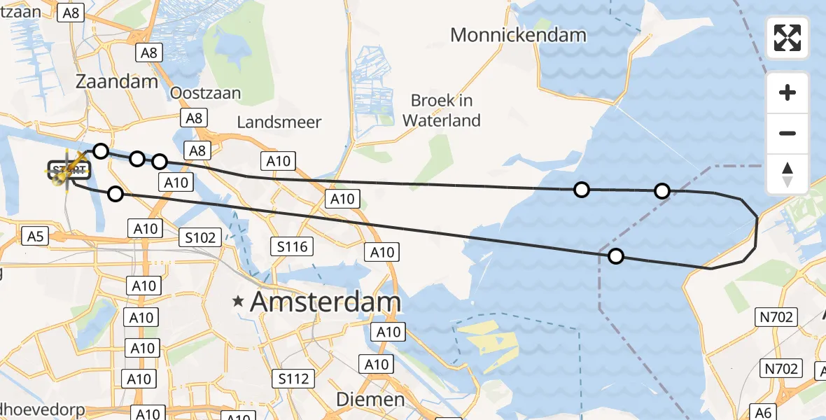 Vluchtroute Traumahelikopter Amsterdam Heliport - Amsterdam Heliport, 06 juni 2024, 13:13
