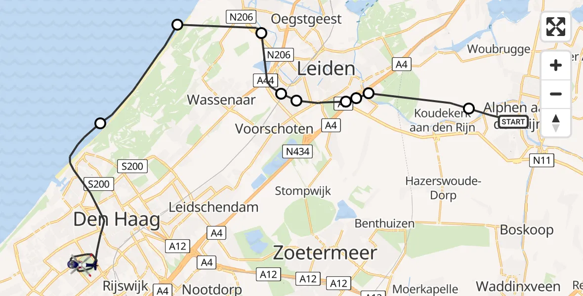Vluchtroute Politiehelikopter Alphen aan den Rijn - Den Haag, 06 juni 2024, 13:55