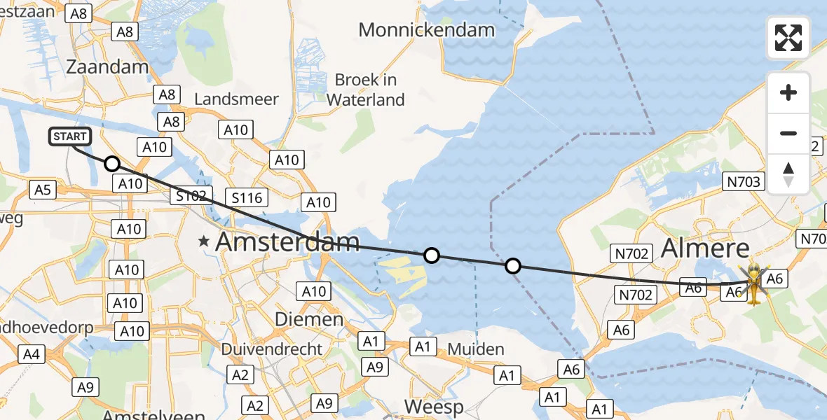 Routekaart van de vlucht: Lifeliner 1 naar Almere, Westhaven