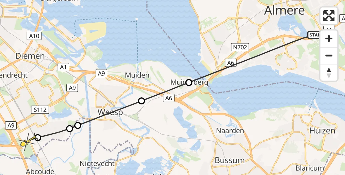 Routekaart van de vlucht: Lifeliner 1 naar Academisch Medisch Centrum (AMC), Steigerpad