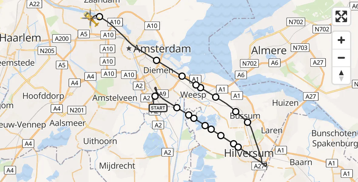 Vluchtroute Traumahelikopter Academisch Medisch Centrum (AMC) - Amsterdam Heliport, 06 juni 2024, 15:34