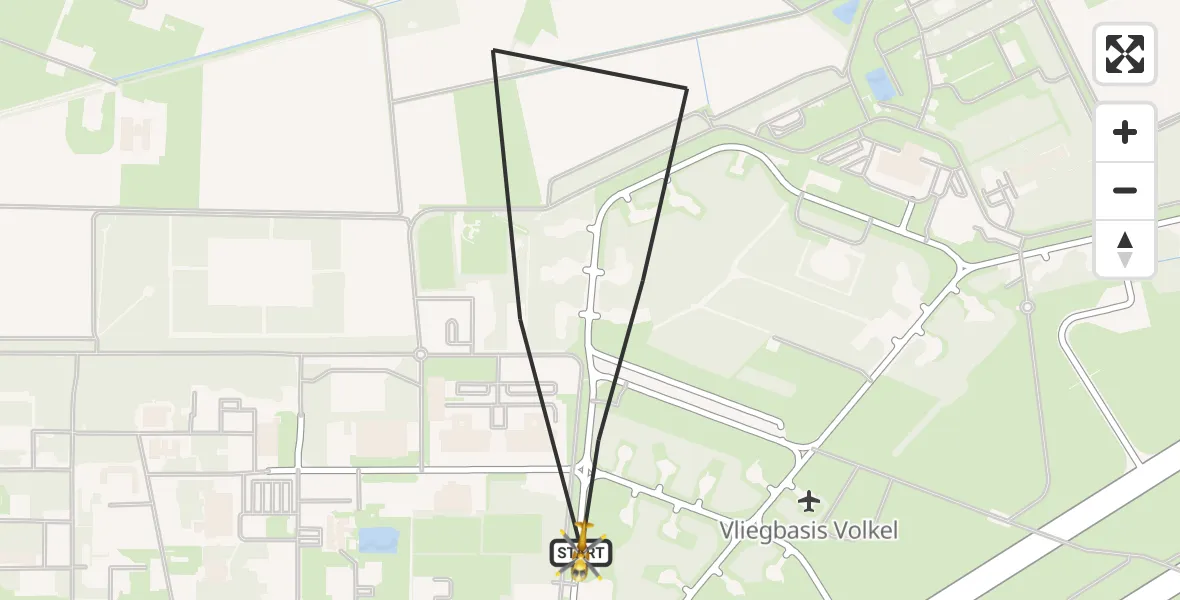 Vluchtroute Traumahelikopter van Vliegbasis Volkel naar Vliegbasis Volkel