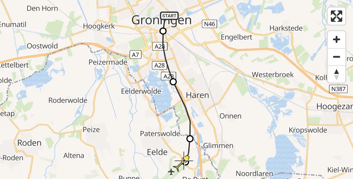 Routekaart van de vlucht: Lifeliner 4 naar Groningen Airport Eelde, Stationsweg