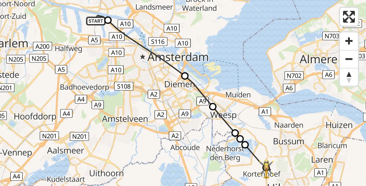 Vluchtroute Traumahelikopter Amsterdam Heliport - 's-Graveland, 06 juni 2024, 16:47