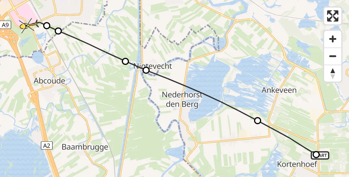 Routekaart van de vlucht: Lifeliner 1 naar Academisch Medisch Centrum (AMC), Herenweg
