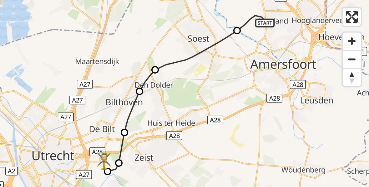 Vluchtroute Traumahelikopter Hoogland - Universitair Medisch Centrum Utrecht, 06 juni 2024, 17:20