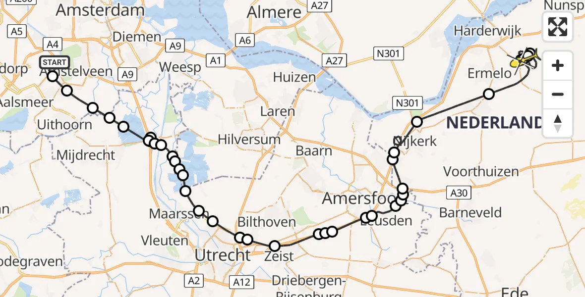 Routekaart van de vlucht: Politiehelikopter naar Ermelo, Westerkimweg