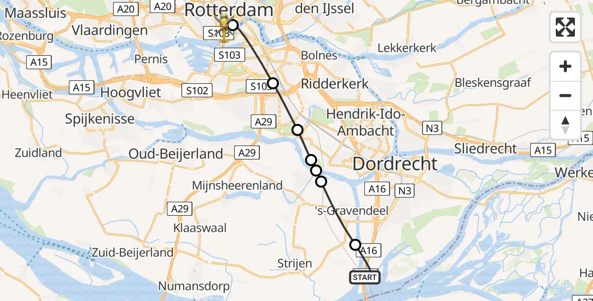 Vluchtroute Traumahelikopter Dordrecht - Erasmus MC, 06 juni 2024, 17:39