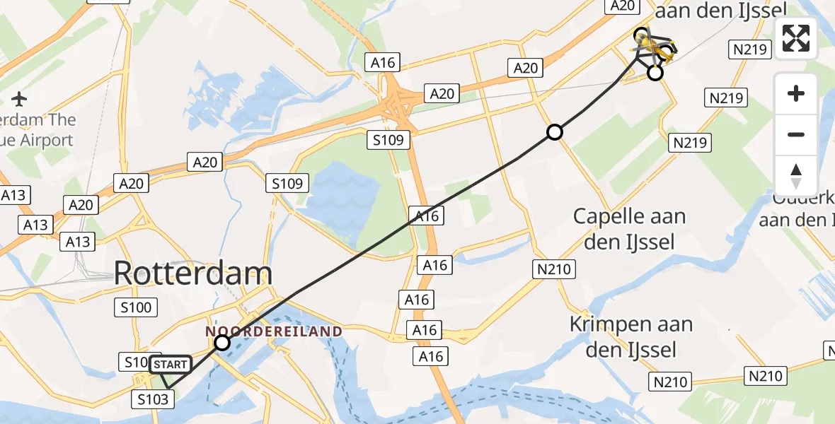Vluchtroute Traumahelikopter Erasmus MC - Nieuwerkerk aan den IJssel, 06 juni 2024, 18:12