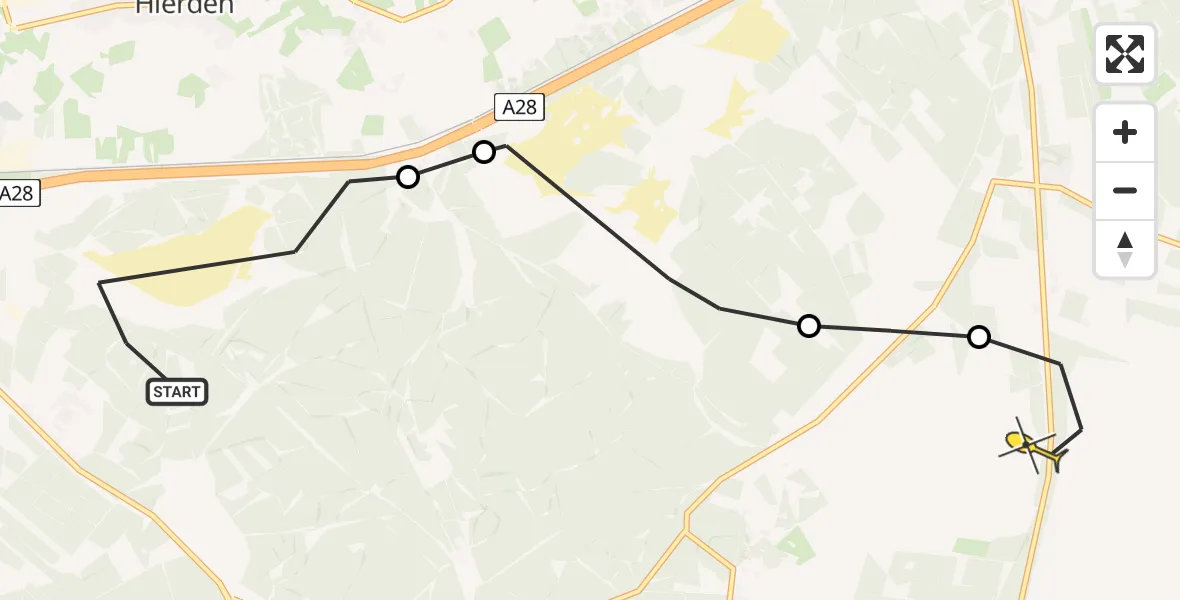 Routekaart van de vlucht: Politiehelikopter naar Elspeet, Veld van Sandberg