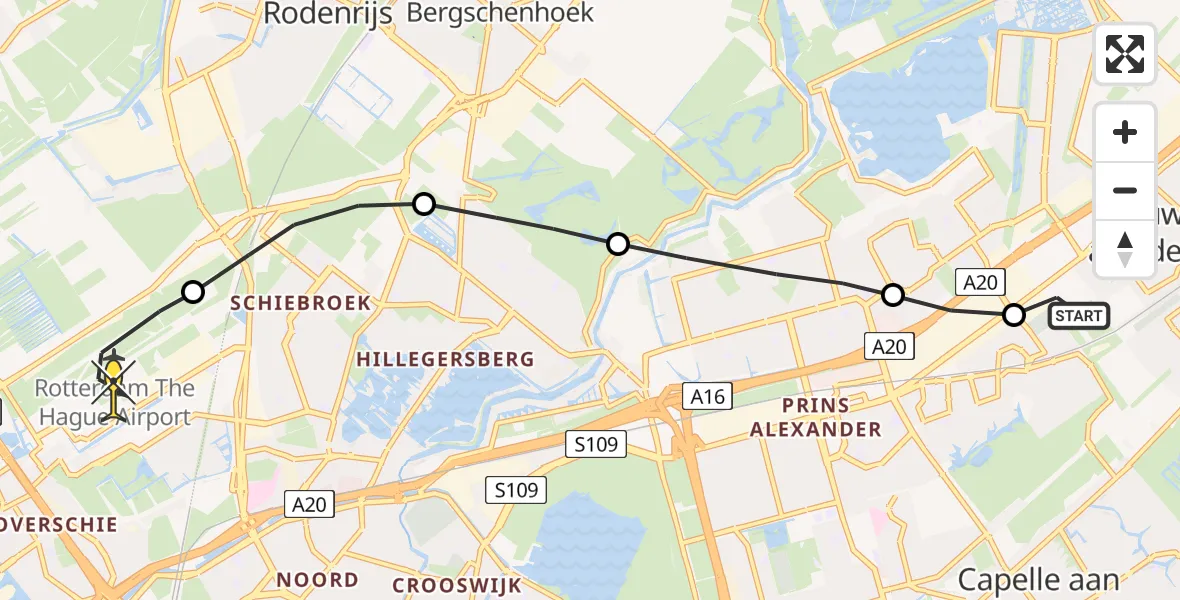 Routekaart van de vlucht: Lifeliner 2 naar Rotterdam The Hague Airport, Groenezoompad