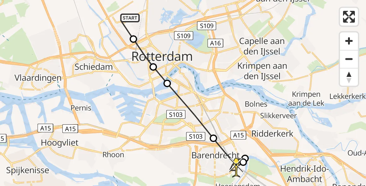 Routekaart van de vlucht: Lifeliner 2 naar Barendrecht, Van der Duijn van Maasdamweg