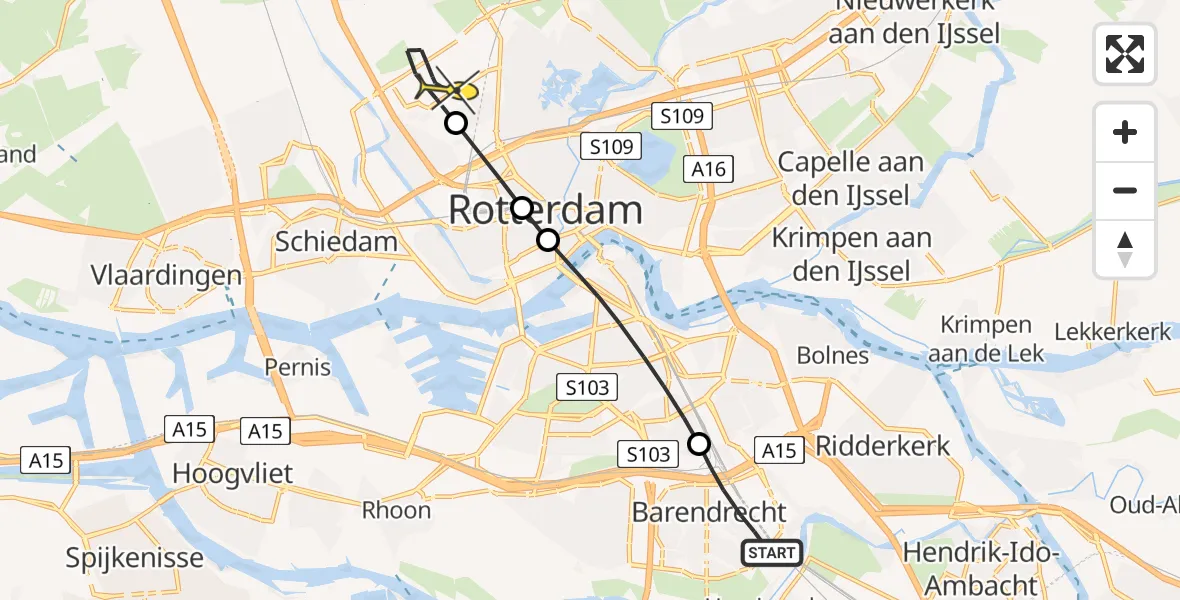 Routekaart van de vlucht: Lifeliner 2 naar Rotterdam The Hague Airport, Stationsweg