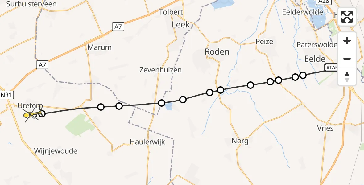 Routekaart van de vlucht: Lifeliner 4 naar Ureterp, Lugtenbergerweg