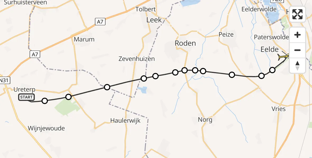 Routekaart van de vlucht: Lifeliner 4 naar Groningen Airport Eelde, Merskenheide