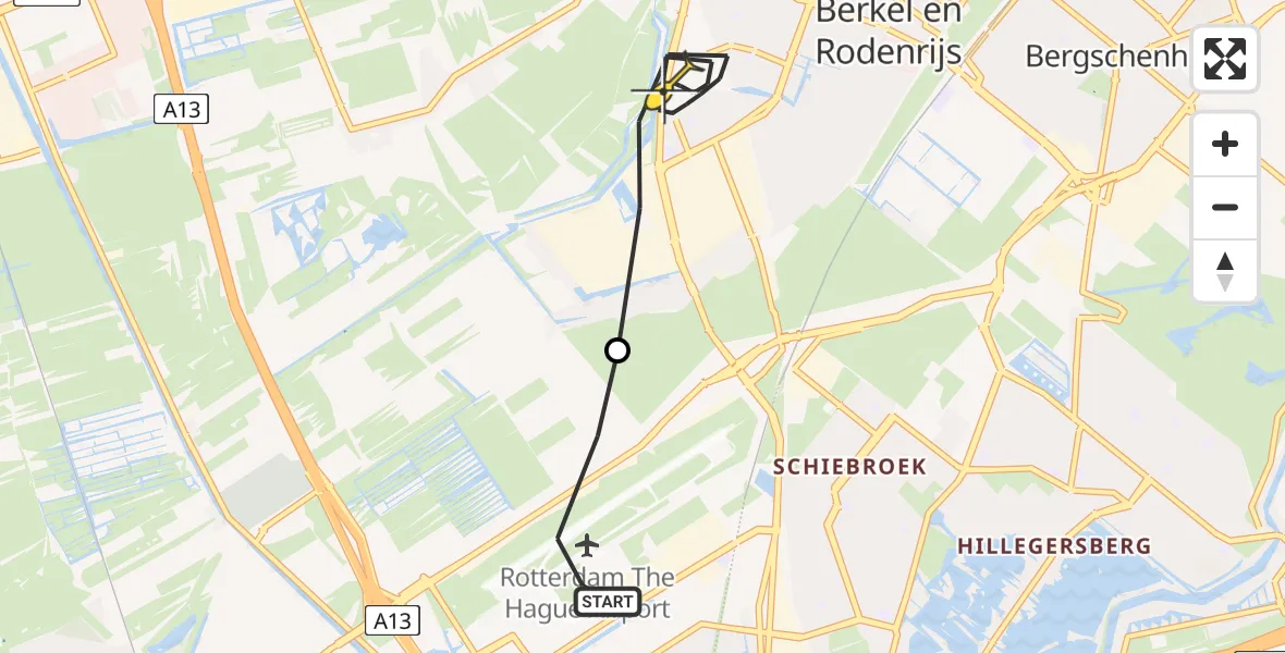 Routekaart van de vlucht: Lifeliner 2 naar Berkel en Rodenrijs, Louis d'Orlaan