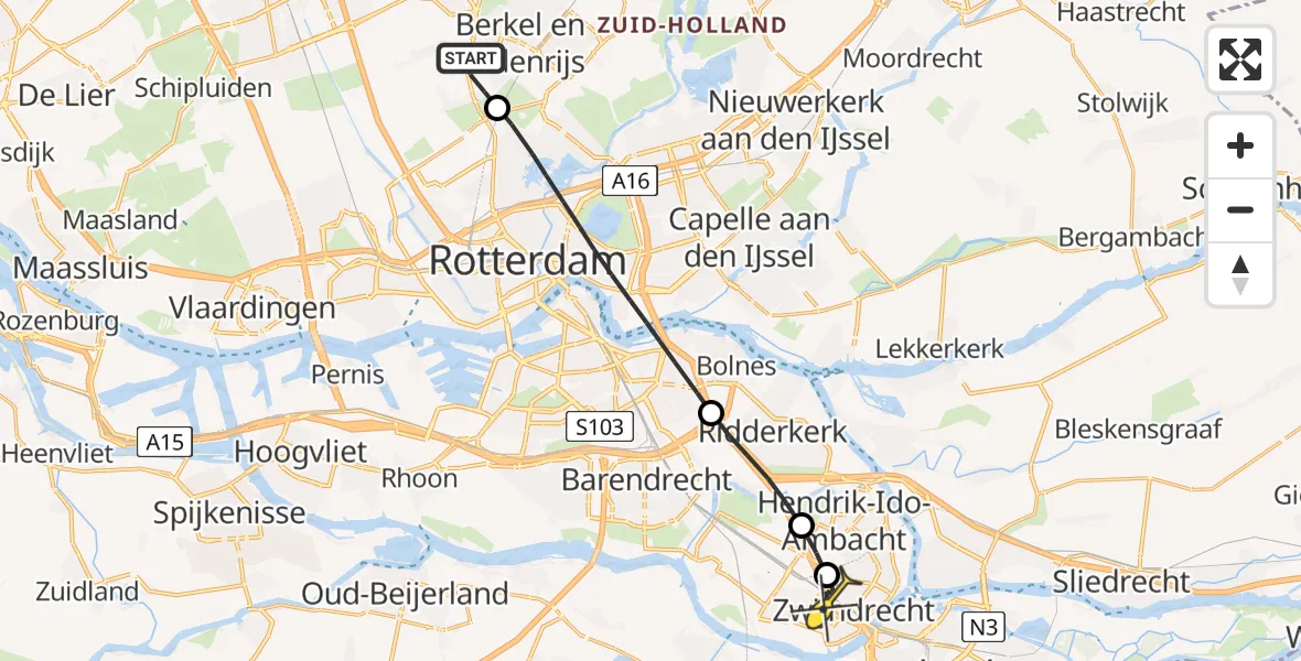 Routekaart van de vlucht: Lifeliner 2 naar Zwijndrecht, Zuidersingel