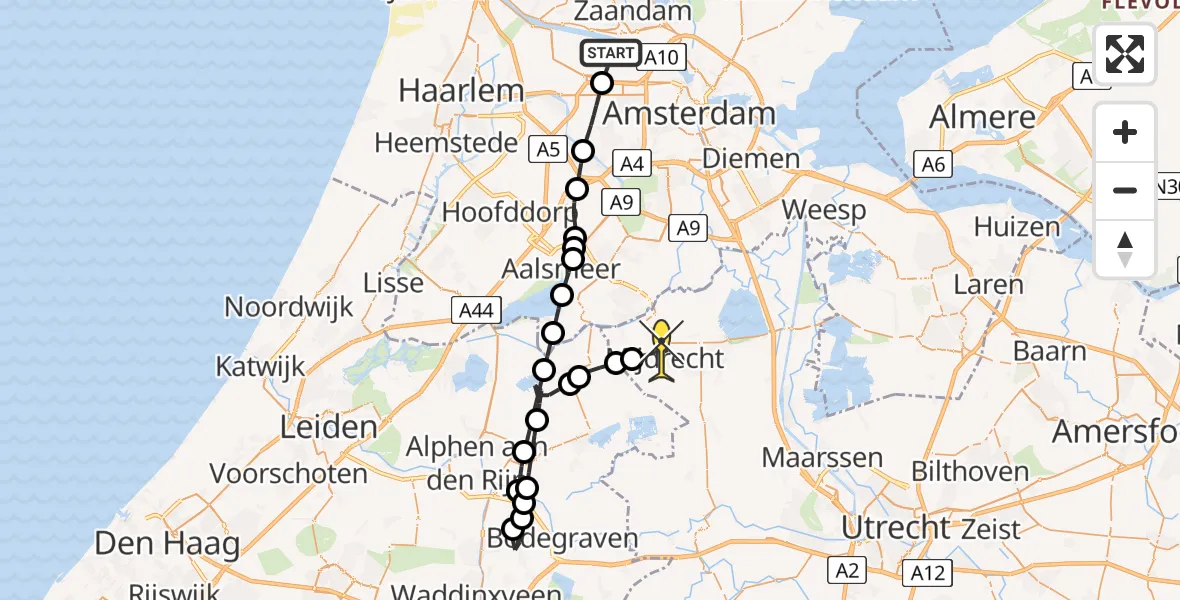 Routekaart van de vlucht: Lifeliner 1 naar Mijdrecht, Nieuw-Zeelandweg