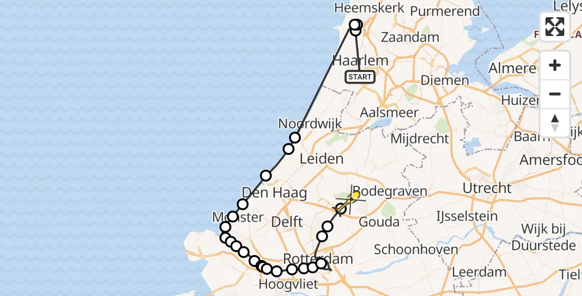 Routekaart van de vlucht: Politiehelikopter naar Moerkapelle, Rembrandtlaan