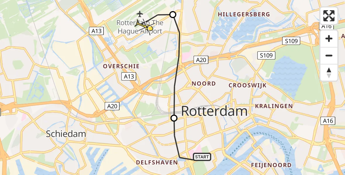 Routekaart van de vlucht: Lifeliner 2 naar Rotterdam The Hague Airport, Johannes de Vouplein