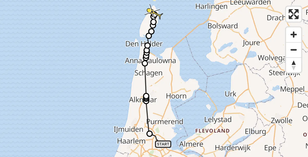 Routekaart van de vlucht: Politiehelikopter naar De Cocksdorp, Oostelijke Handelskade