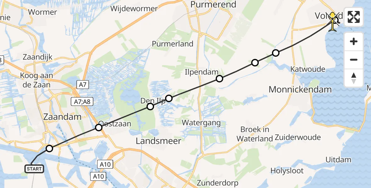 Routekaart van de vlucht: Lifeliner 1 naar Volendam, Hornweg