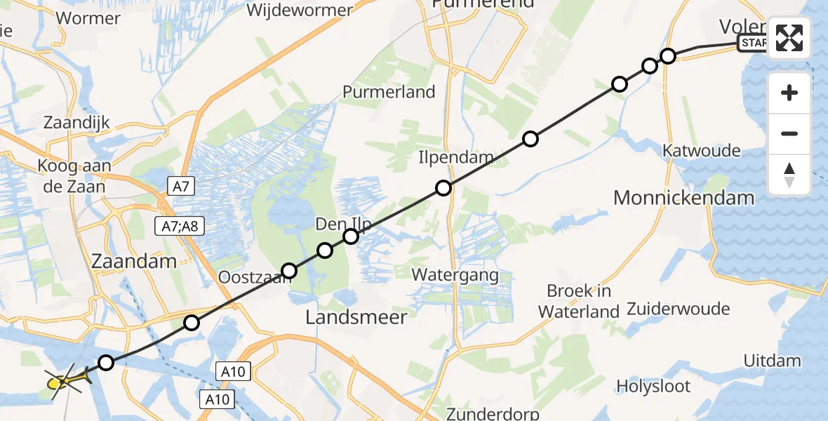 Routekaart van de vlucht: Lifeliner 1 naar Amsterdam Heliport, Prinses Irenestraat