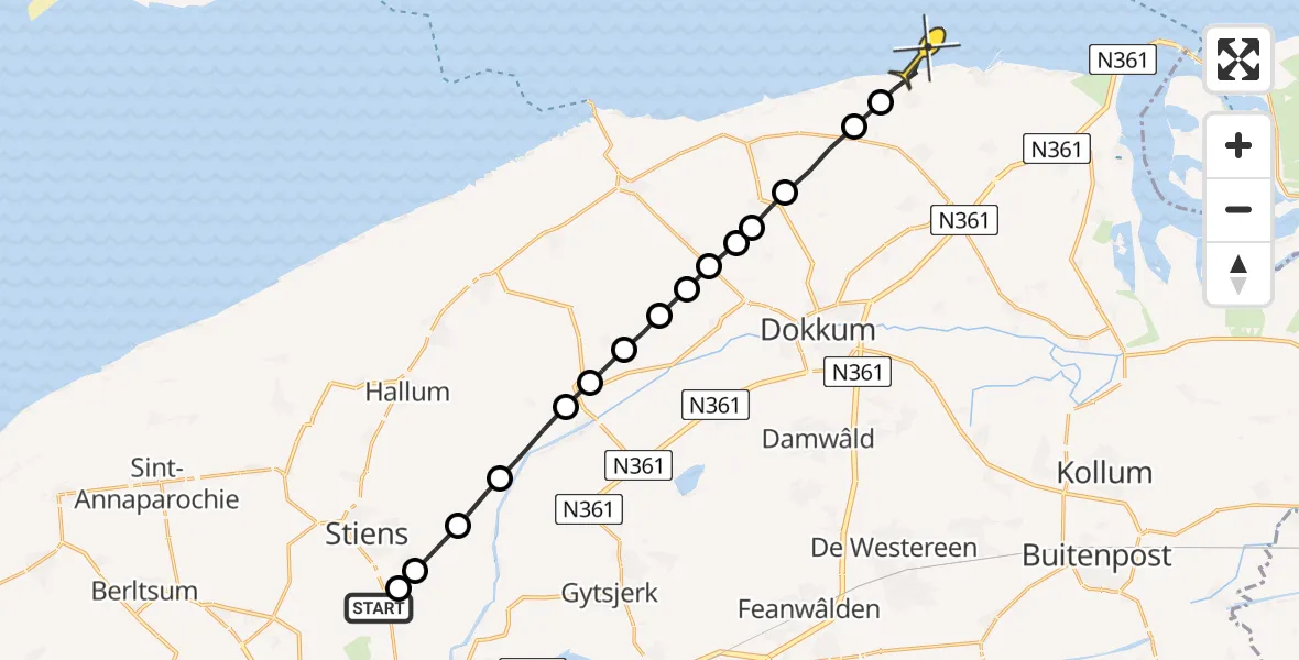 Routekaart van de vlucht: Ambulanceheli naar Nes, De Joussen
