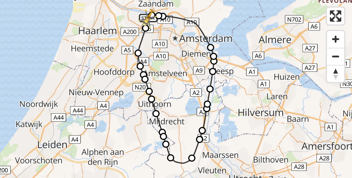 Vluchtroute Traumahelikopter van Amsterdam Heliport naar Amsterdam Heliport