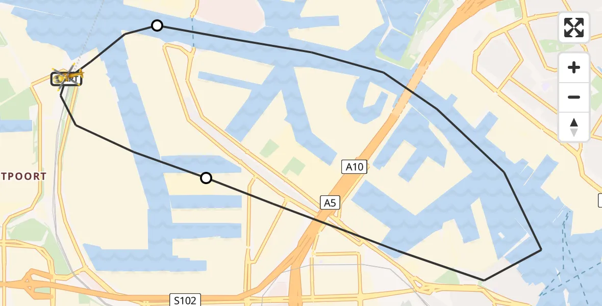 Routekaart van de vlucht: Lifeliner 1 naar Amsterdam Heliport, Westhaven