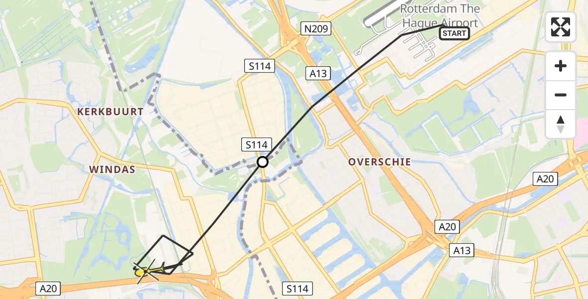 Routekaart van de vlucht: Traumaheli naar Schiedam, Vliegveldweg