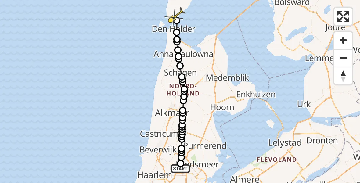 Routekaart van de vlucht: Lifeliner 1 naar Den Hoorn, Albert Heijn Distributiecentrum
