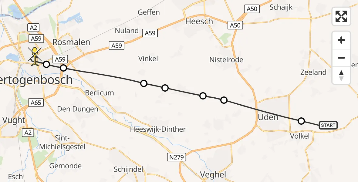 Routekaart van de vlucht: Lifeliner 3 naar 's-Hertogenbosch, Kromstraat