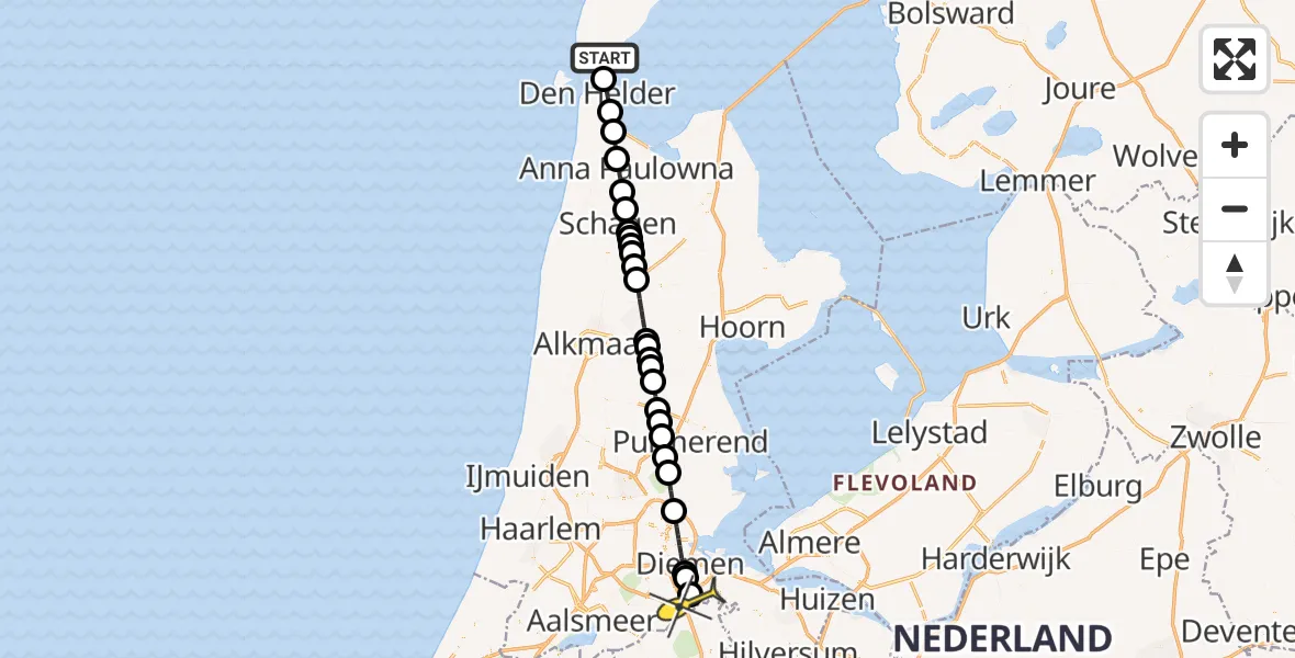 Routekaart van de vlucht: Lifeliner 1 naar Academisch Medisch Centrum (AMC), Mokweg
