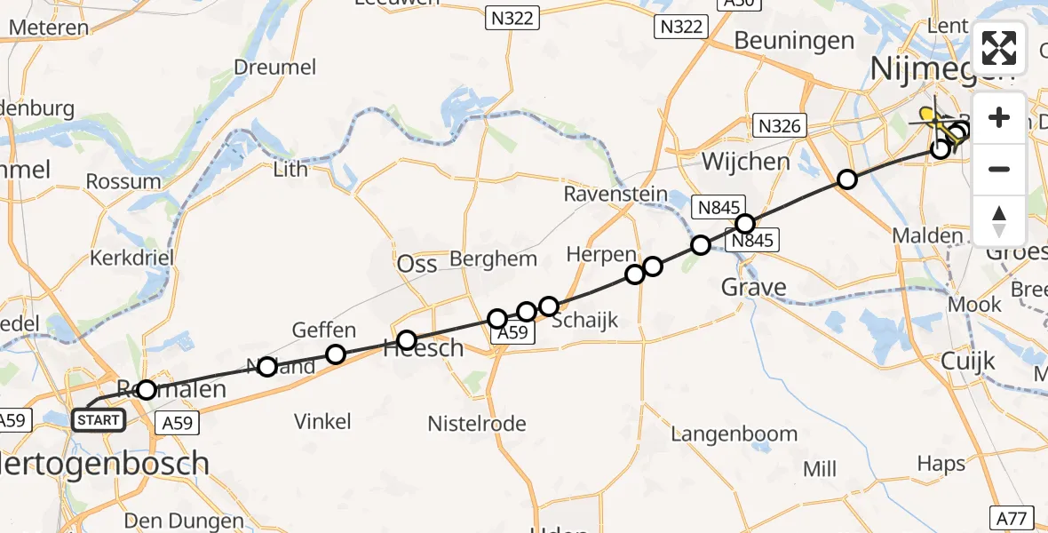 Routekaart van de vlucht: Lifeliner 3 naar Radboud Universitair Medisch Centrum, Derde Rompert