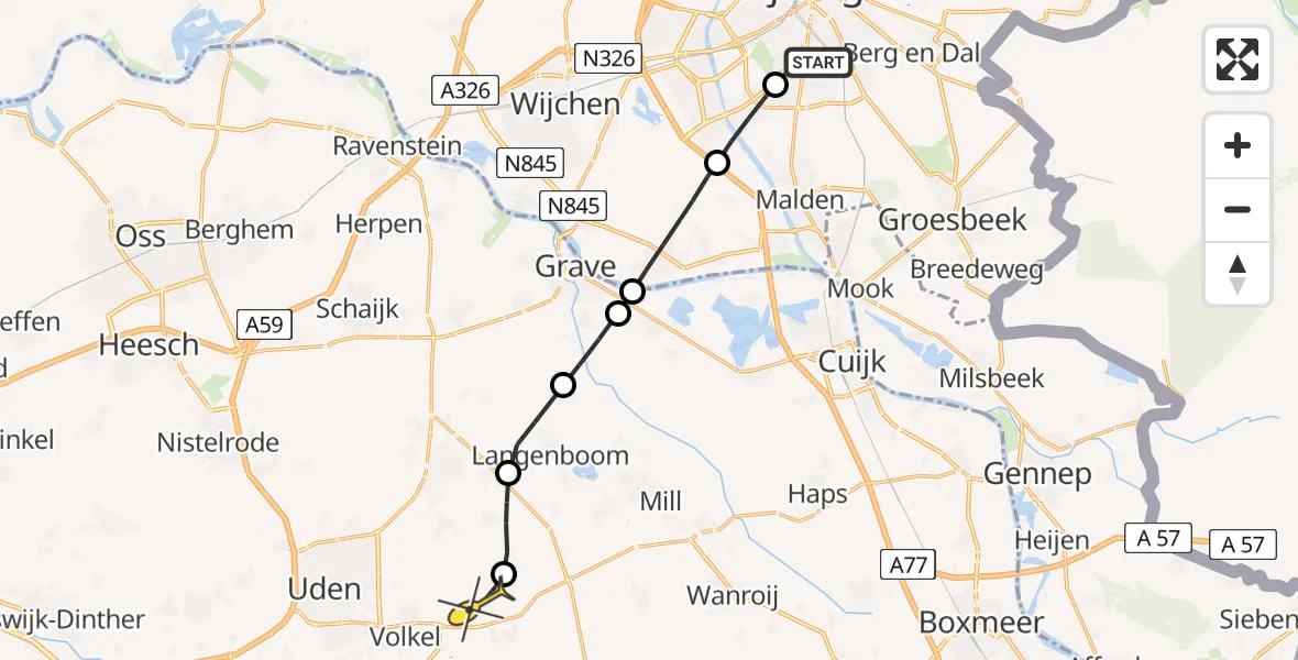 Routekaart van de vlucht: Lifeliner 3 naar Vliegbasis Volkel, Geert Grooteplein Zuid