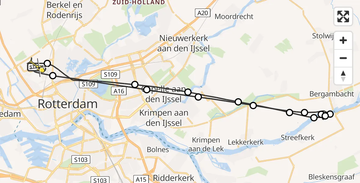 Routekaart van de vlucht: Lifeliner 2 naar Rotterdam The Hague Airport, Van der Duijn van Maasdamweg